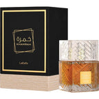 Khamrah Lattafa perfume bottle and packaging on a white background