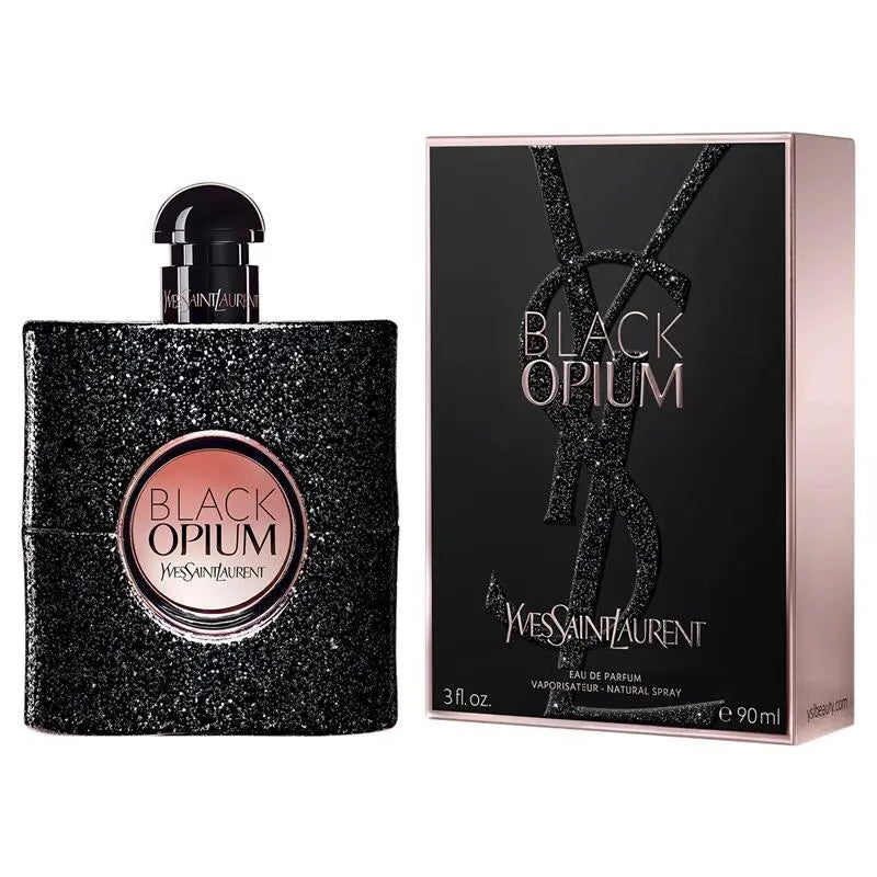 Yves Saint Laurent Black Opium perfume bottle and packaging on a white background